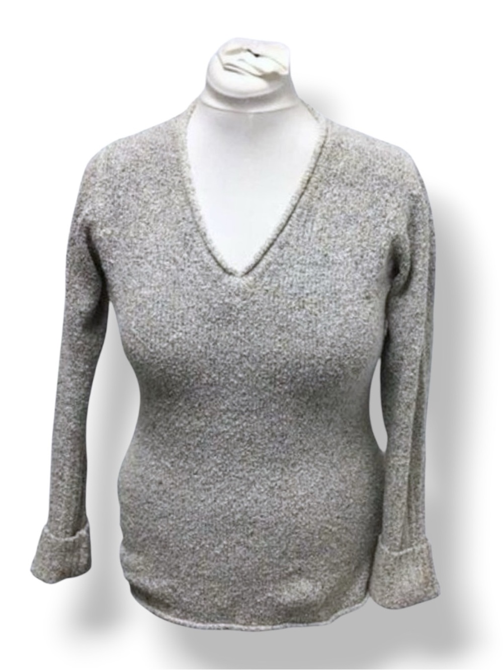 Columbia Women’s V Neck Boucle Nubby Knit Sweater Active Speckled Rolled Hem M